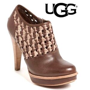 UGG Women’s Australia fatima woven leather bootie heels 7.5